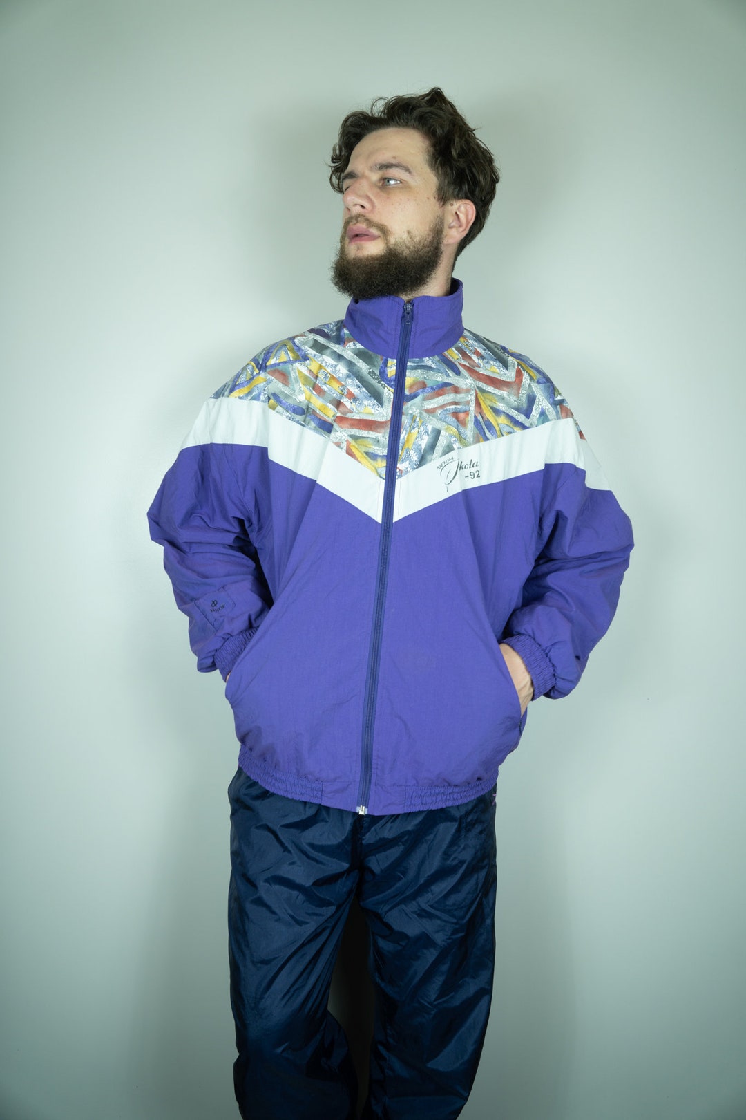 Rare vintage 90s Joma Velour Track Jacket Men's Large Navy