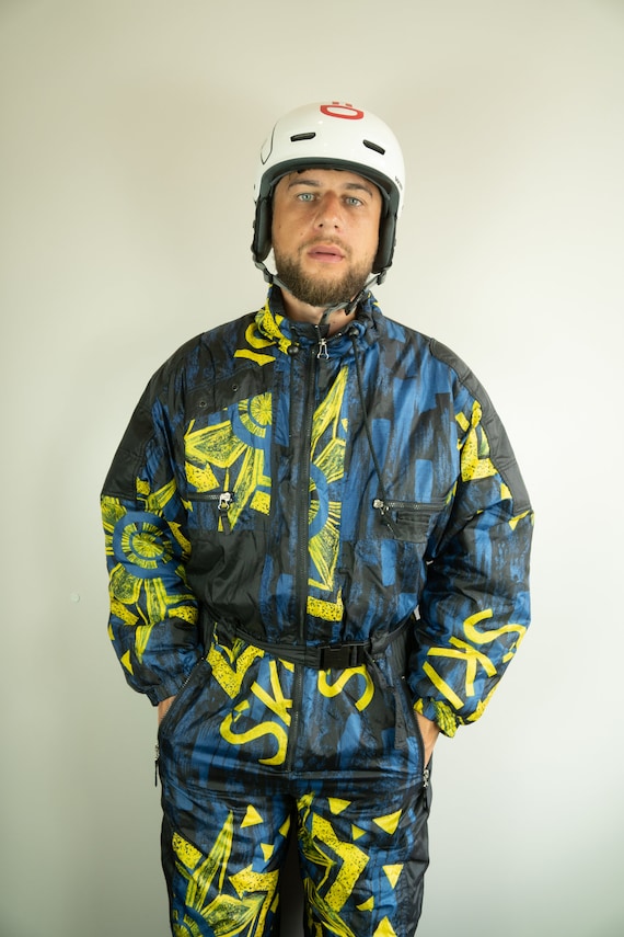 Vintage Hab Ski Suit | Multi Color Ski Suit | Snowboarding Suit Vintage Ski Overall Winter Skiing Suit One Piece Ski Suit Large