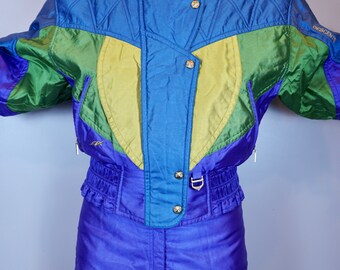 Mens Descente Ski Suit One Piece Snowsuit Snow Bib retro