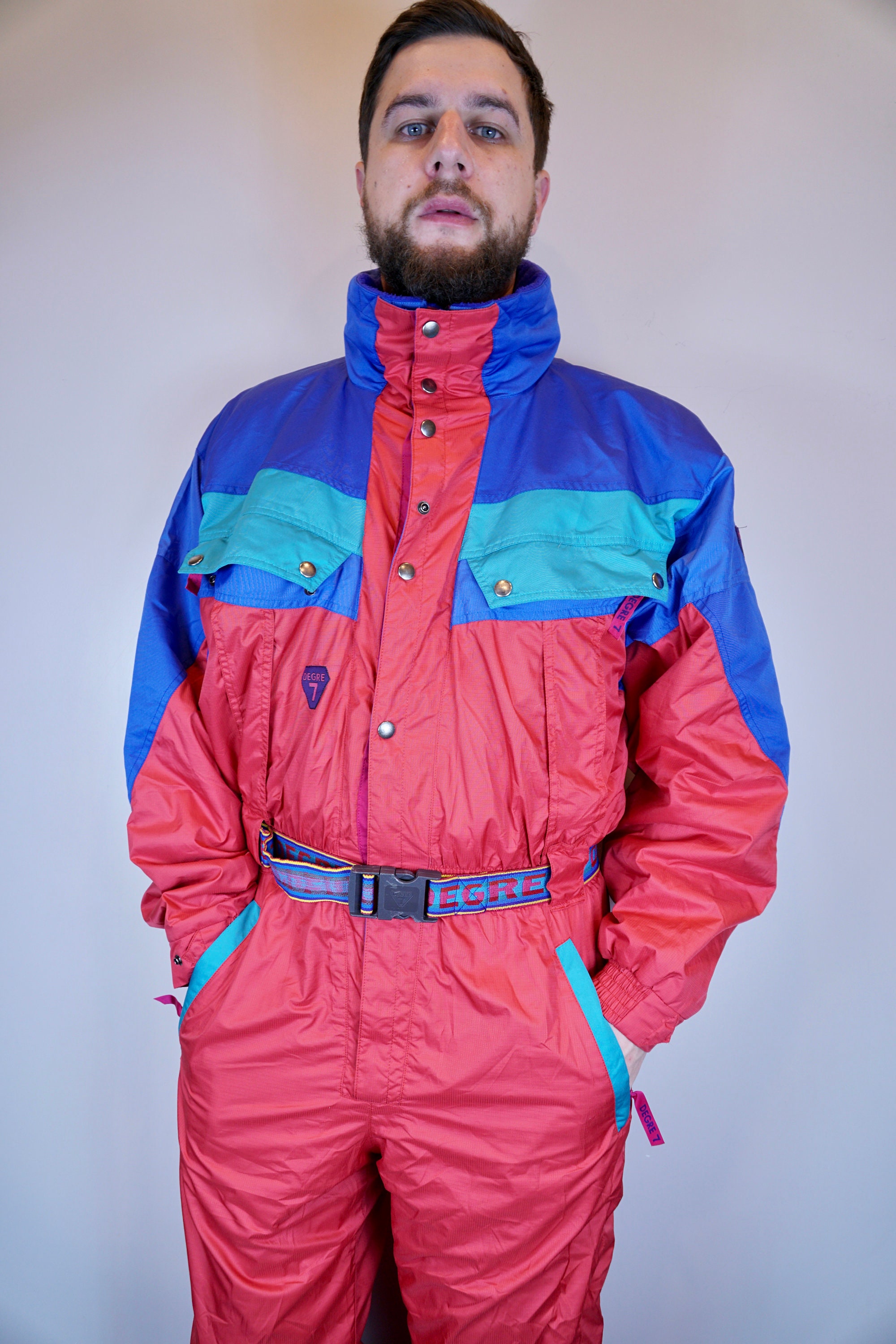 Vintage DEGRE 7 Ski Suit Multi Colour Ski Suit Snowboarding Suit