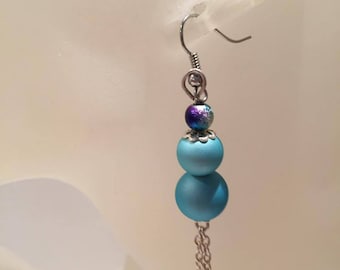 Blue and multicolored beaded earrings
