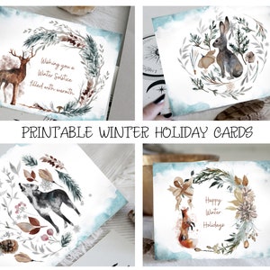 Woodland Holiday Cards | Printable Cards | Winter Solstice | Winter Holiday Greetings | Witchy Cards | Printable Blank Cards