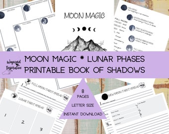 Moon Magic Journal | Book of Shadows | Printable BOS | Grimoire Page | Lunar Correspondence | Full Moon Tarot Spread | New Moon Tarot Spread