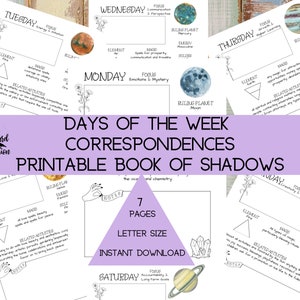 Days of the Week Correspondence | Book of Shadows | Printable BOS | Grimoire Pages | Magic Correspondences | Magic Grimoire