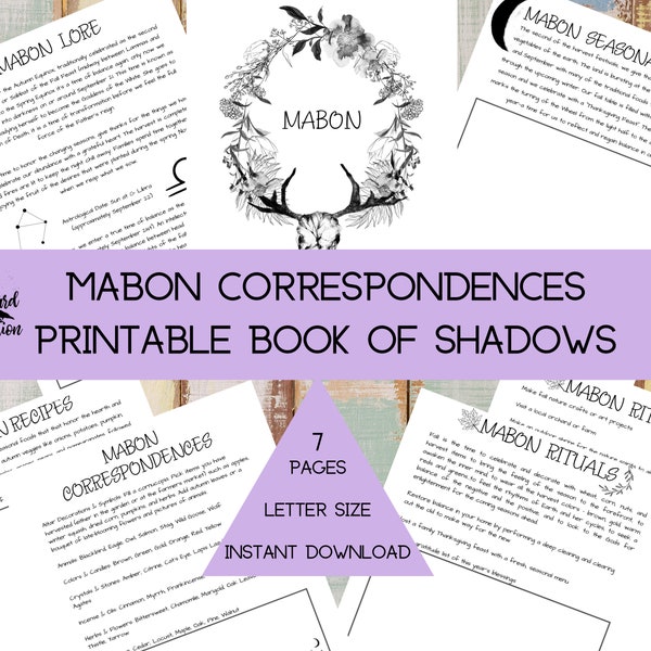 Mabon Correspondence Pages | Book of Shadows | Witchy Journal | Printable Journal | Fall Equinox | Magic Grimoire | Printable BOS