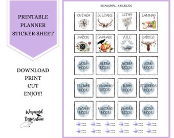 Witchy Planner Stickers | DIY Sticker Sheet | Printable Sabbat Stickers | Full Moon Stickers | Book of Shadows Stickers