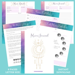 Moon Journal Printable | Lunar Calendar | Full Moon Tracker | Moon Ritual Pages | Moon Journal Insert | Magic Grimoire | Book of Shadows