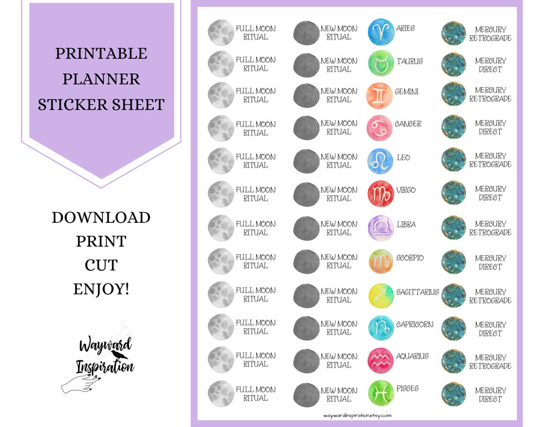 Moon Ritual Planner Stickers DIY Sticker Sheet Printable Witchy