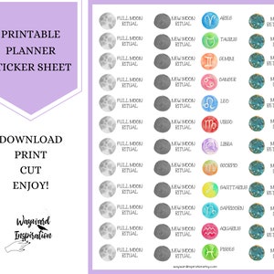 Maan ritueel planner stickers | DIY-stickervel | Afdrukbare heksenstickers | Maanstickers | Volle maanstickers