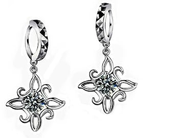 Star earrings with silver rose and diamond topaz in heart