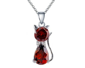 Necklace "Red garnet love cat" or other stone, chain of your choice