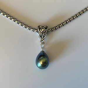 Vintage black, white or pink freshwater pearl necklace, color bail and chain of your choice