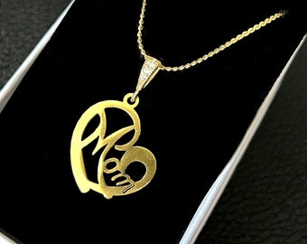 Gold heart Mom necklace in stainless steel, bail and chain of your choice