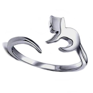 925 silver small cat adjustable ring with big back