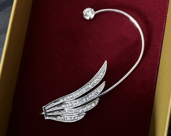 Ear cuff elf wing silver and crystal ear cuff, left ear, right ear or both, does not require pierced ear