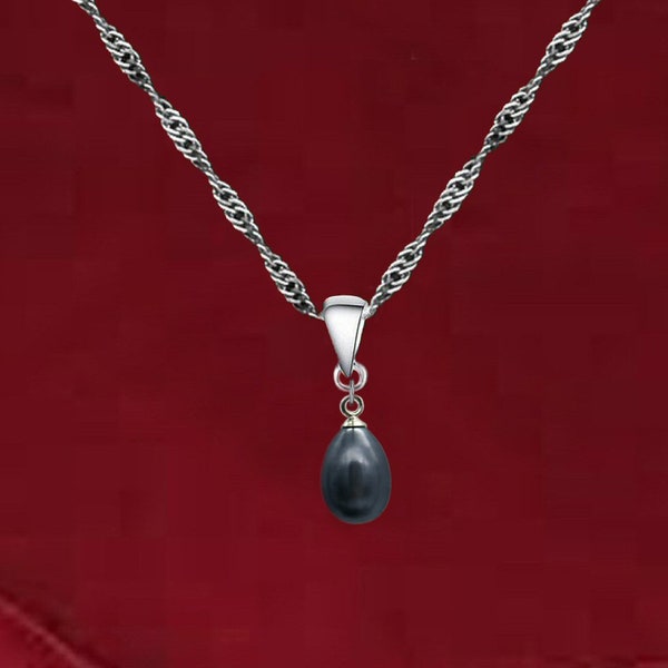 Collier minimaliste à la perles d'eau douce noire ovale, 2 tailles