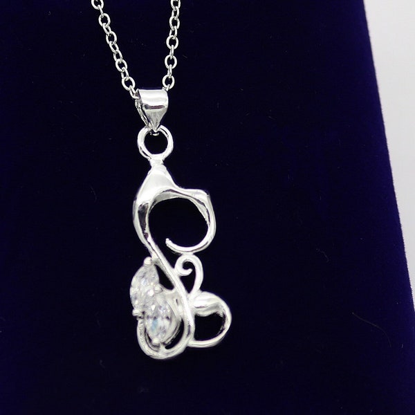 Collier petit chat d'argent stylisé aux 2 cristaux, choix de la pierre, de la bélière et de la chaîne