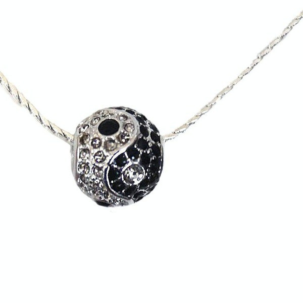 Yin Yang necklace with silver & crystal pearl, chain of your choice