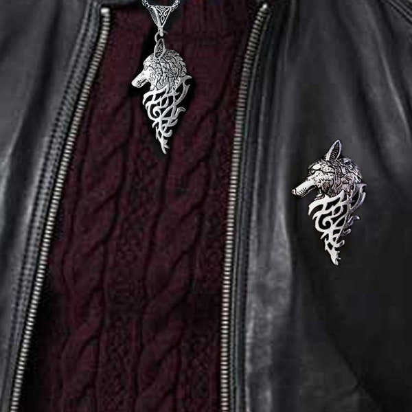 Pins ou Collier loup viking, plusieurs modèles et chaîne au choix