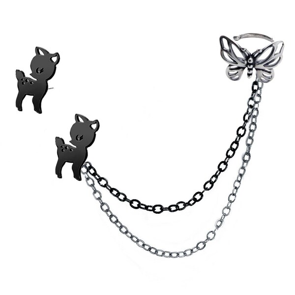 Ear cuff animal sur chaînes avec ou sans boucle d'oreille, faon, chats, cheval,colibri, papillon, plusieurs modèles au choix à combiner