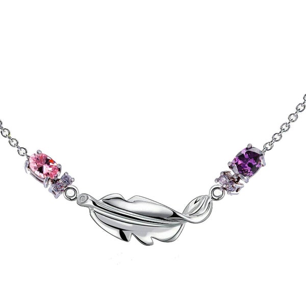 Asymetric Silver angel feather and double crystal necklace, choice of stones,garnet,sapphire,amethyst, emerald, topaz, citrine... and chain