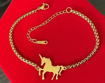 Gold or silver unicorn bracelet, stainless steel, single or double row, several models to choose from