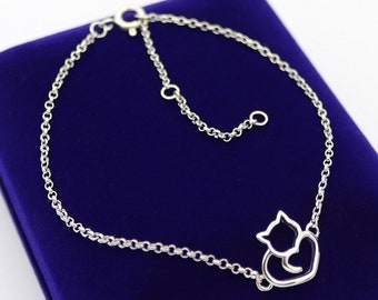 Bracelet fin petit chat filigrane d'argent 925