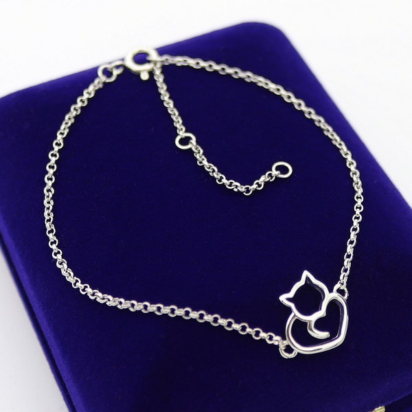 Bracelet fin petit chat filigrane d'argent 925