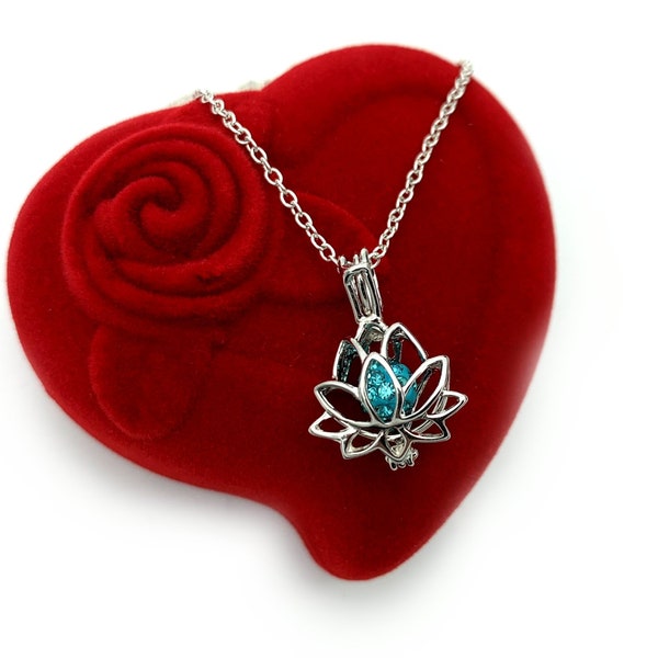 Lucky Lotus flower wish cage necklace with freshwater pearls and 3 other options to insert and chain of your choice