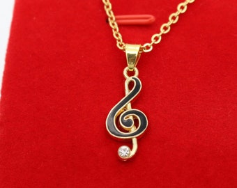 Enamel treble clef music necklace, 5 colors, choice of bail and chain