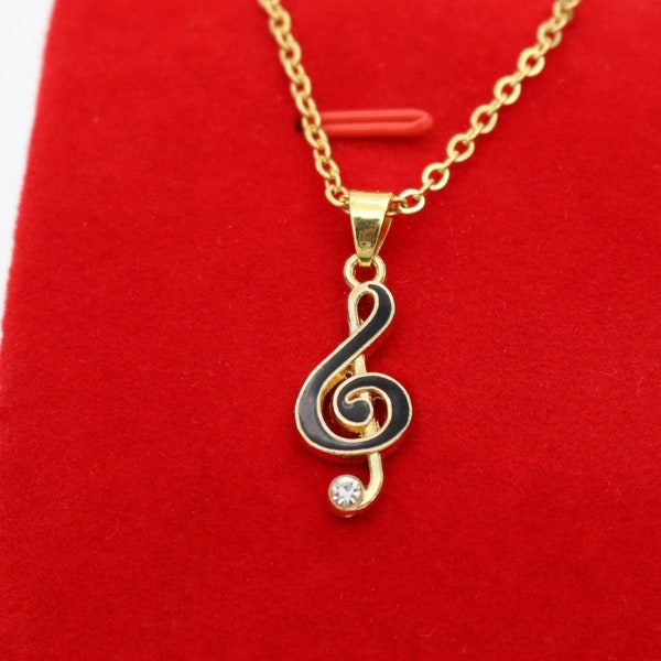 Collier musique clef de sol d'émail, 5 couleurs, bélière et chaine au choix