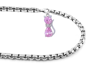 Steel Bracelet Crystal Cat, stone of your choice