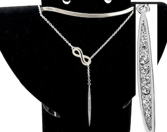 Collier lasso double infini flèche d'argent au cristal diamant,vénitien adaptable, 3 modèles dont une double chaine serpent