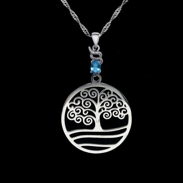 Collier Arbre de vie d'acier au hibou de cristal porte-bonheur, couleur au choix