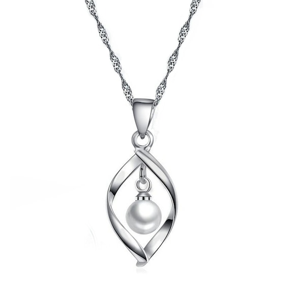 Collier ruban d'argent et perle nacrée,bijou perle nacrée, cadeau romantique,torsade à la perle