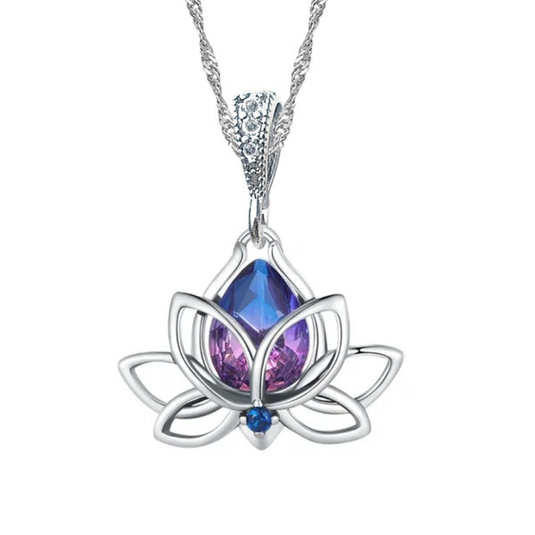 Collier fleur de lotus princesse au cristal bicolor, bélière et chaîne au choix