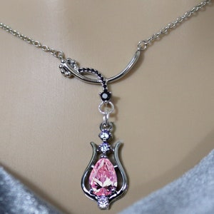 Srebrny naszyjnik skrzyżowany na elfickiej lirze z kryształu, kamienia i łańcuszka do wyboru