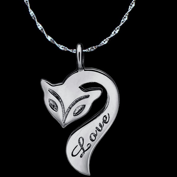 Collier LOVE au petit renard d'argent, type de chaîne au choix