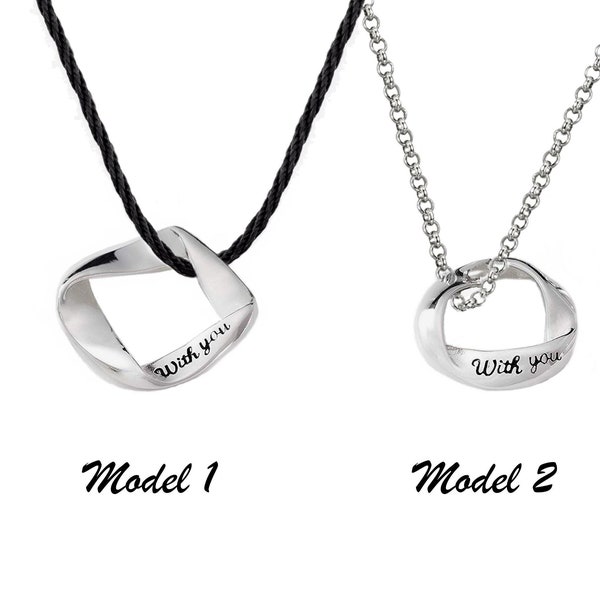 Collier amour pour couple, WITH YOU en argent 925, un ou deux pendentifs, chaînes au choix