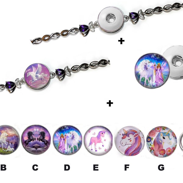 Ensemble bracelet fille licorne infini aux fleurs de lotus avec plusieurs boutons licornes interchangeables, nombre et pierres au choix