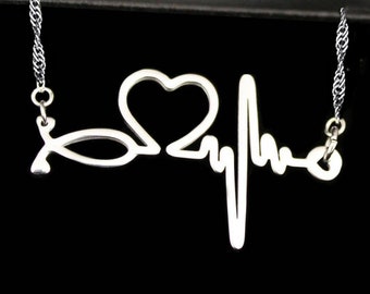 Heartbeat necklace of 2 Swans in heart that beats to madness