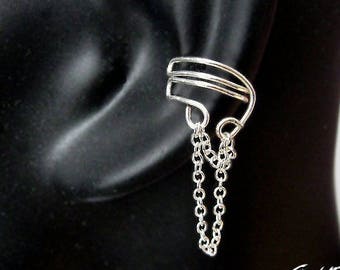 Ear Cuff chaîne d'argent- earclip chaîné. earcuff double chaînette