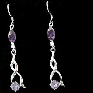 Amethyst marquise silver twisted earring, crystal jewel with emerald choice, blue sapphire, pink topaz image 1
