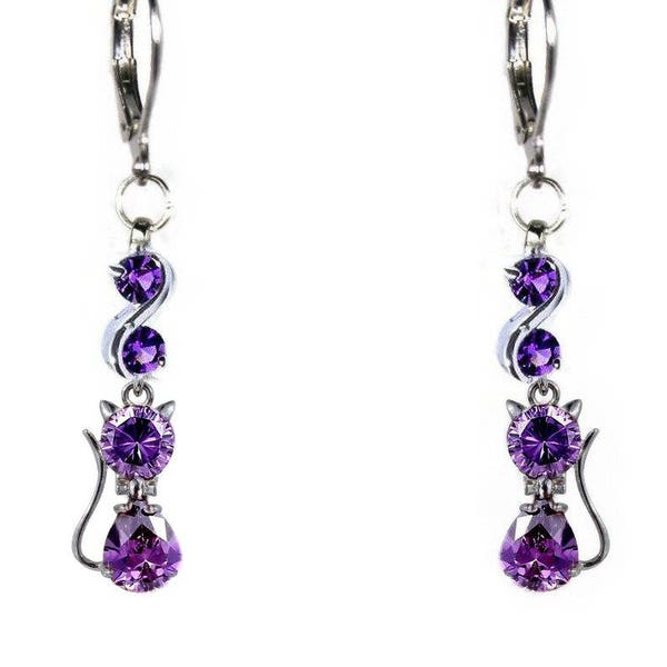 Boucles d'oreilles "Infini d'améthystes au petit chat"