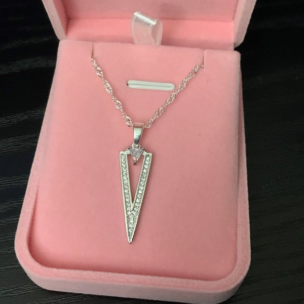 Collier flèche triangle argent 925,Bijou géométrique,pendentif triangle argent aux topazes diamant