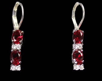 Boucles d'oreilles "Double ovale de grenat et topaze" 925