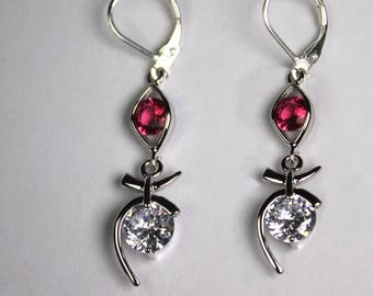 Boucles d'oreilles "Flammes de topaze sur losange de rubis"