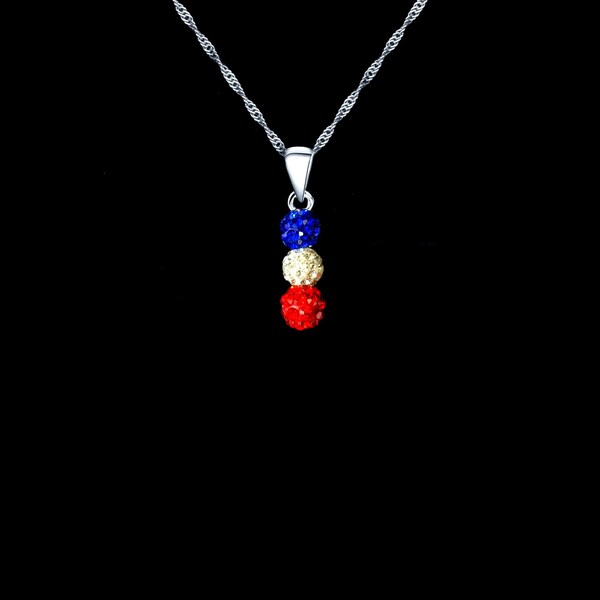Blue white red football necklace, tricolor jewel, go the blues, encourage your team, pearl shamballa