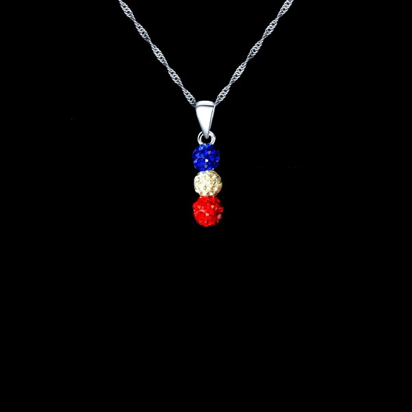 Collier bleu blanc rouge foot, Bijou tricolore,allez les bleus, encouragez votre équipe, perle shamballa