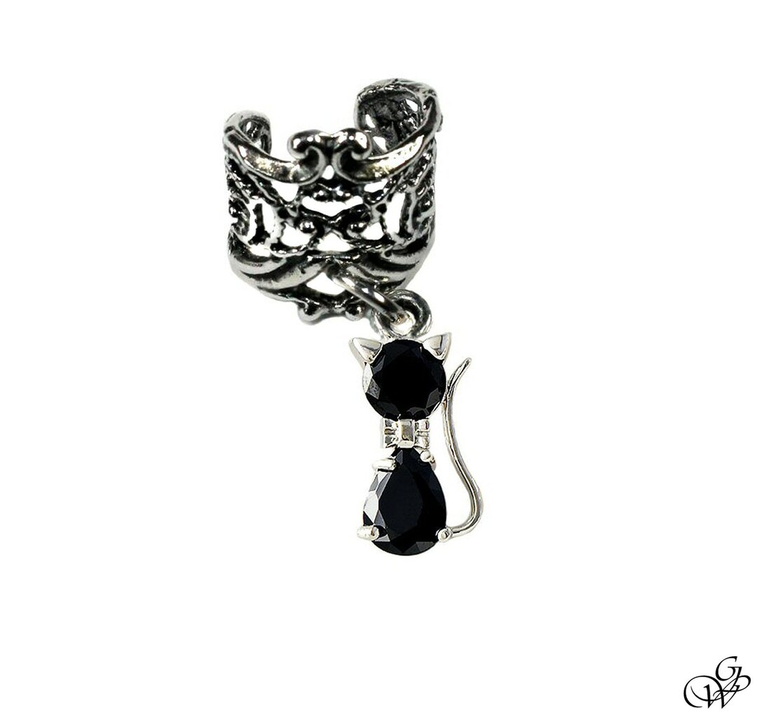Vintage Earcuff little Black Crystal Cat or Other Etsy